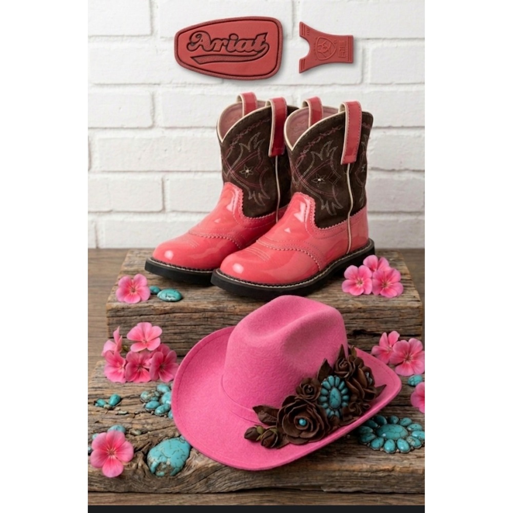 Ariat Fatbaby Pink Patent🩷 Leather  Suede Western Cowboy Boots boho festival -6
